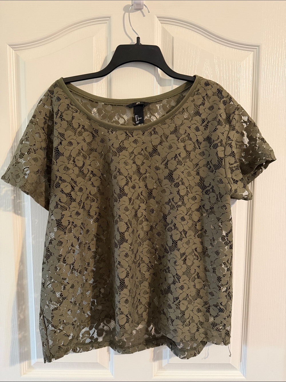 H&H Olive Green Floral Lace Short Sleeve Top